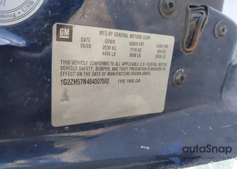 2008 Pontiac G6 Gt z USA, uszkodzony, nr VIN 1G2ZH57N484307582